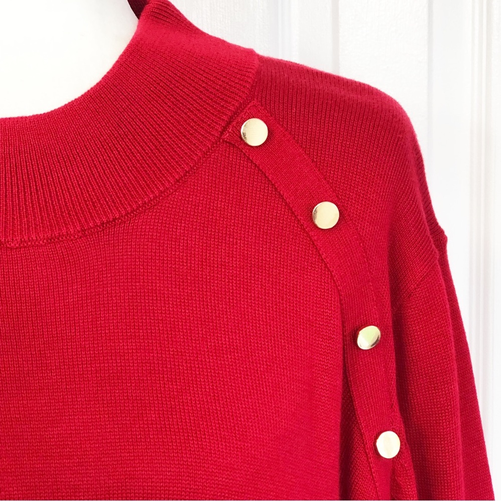 New Jessica London Red Knit Mockneck Gold Button Detail Sweater 22/24 - Picture 7 of 16